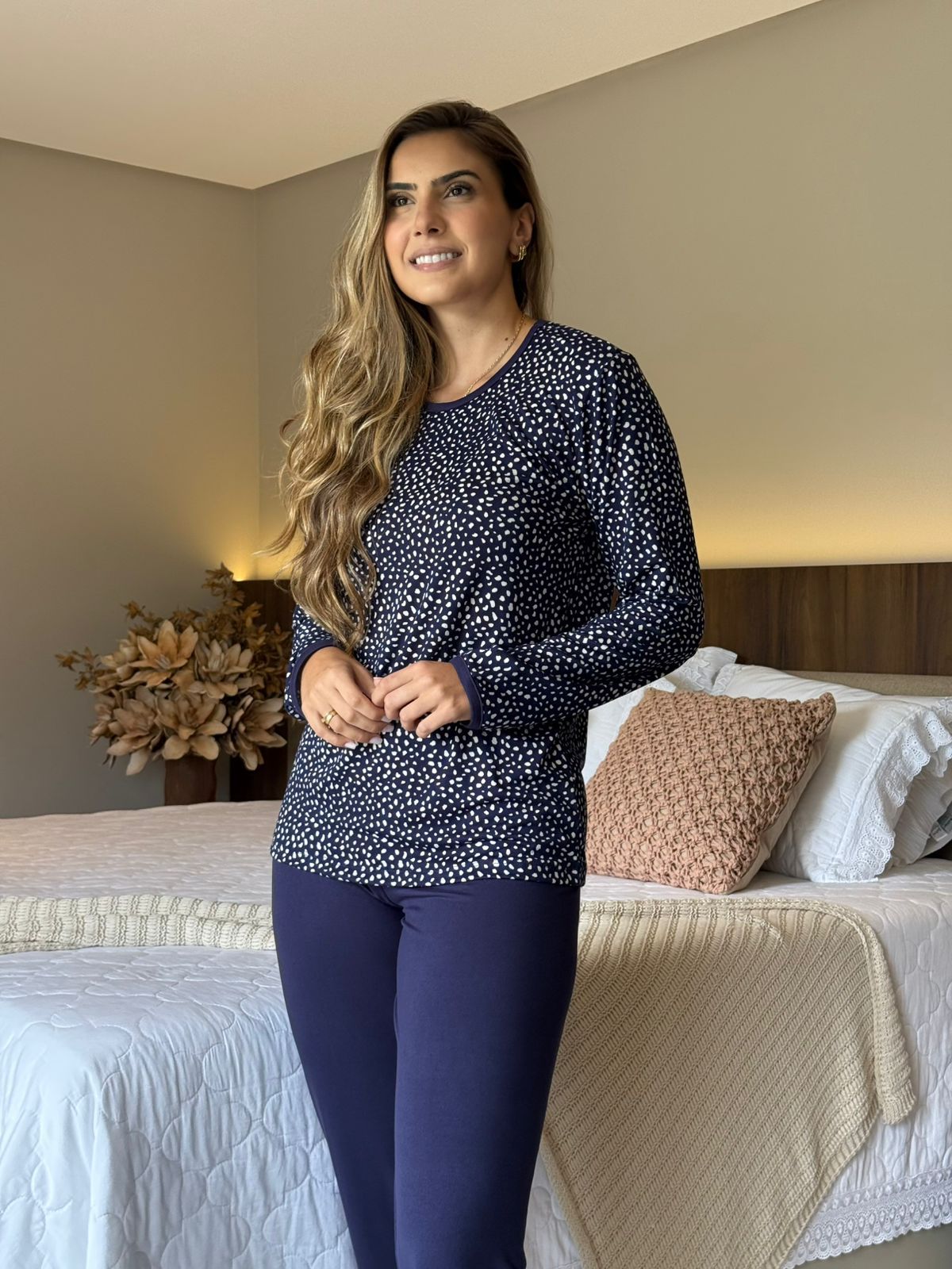 Pijama Longo Feminino Suede